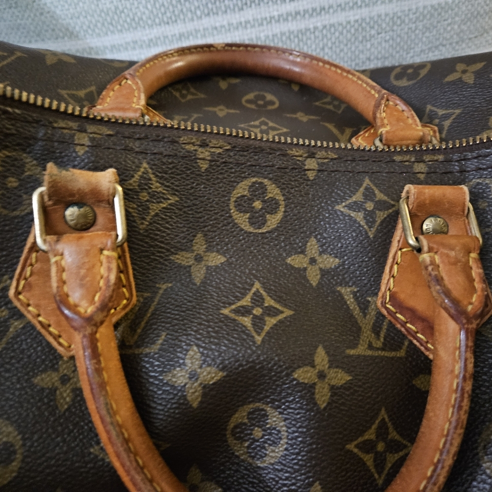 Louis Vuitton Brown Monogram Satchel with Pink Scarf Accent - Picture 10 of 11